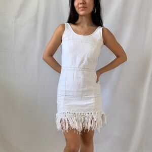 Billabong White Mini Dress with Fringe Hem